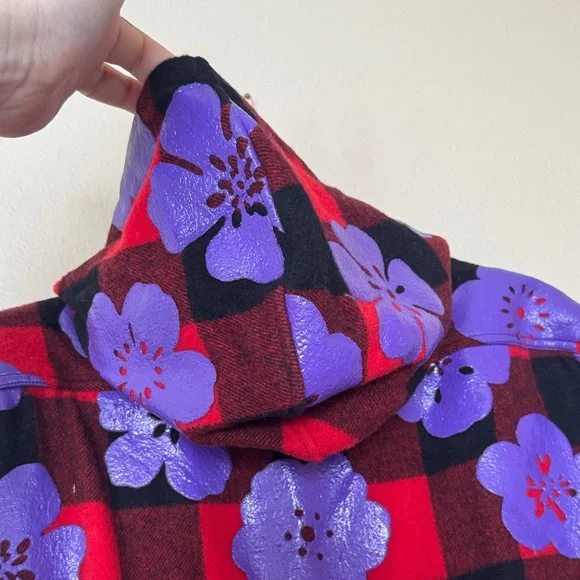 Moschino Couture ! Milano Red and Black Plaid Jacket W/Purple Floral Design XL - Picture 16 of 16